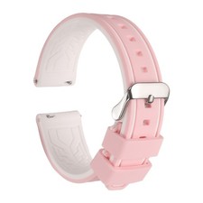 Silicone Watch Bands 20mm Soft Watch Bands with Silver Buckle, Pink White