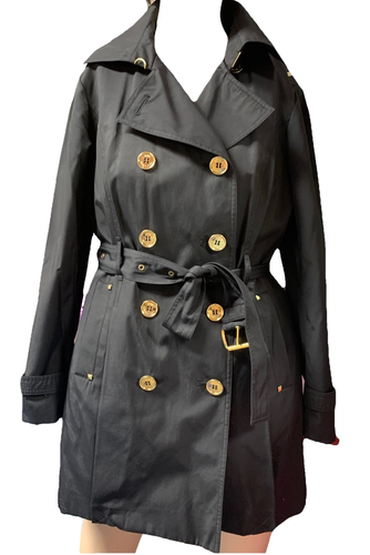Trench Coat Michael Kors Black Double Breasted Golden Buttons Sz  L Women's - Picture 5 of 14