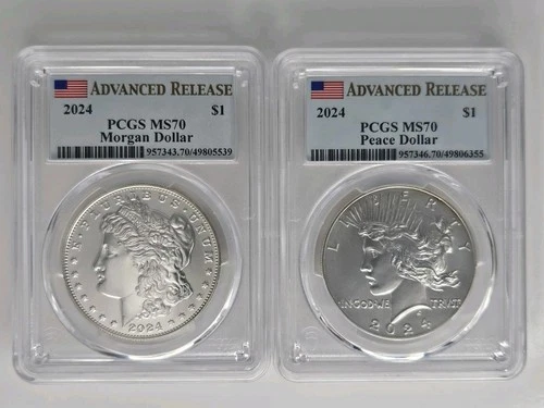 2024 MORGAN & PEACE SILVER DOLLAR SET PCGS MS70 ADVANCED RELEASE Graded Coins