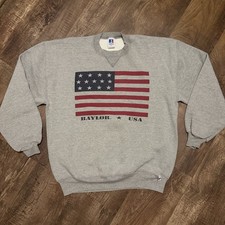 Vintage Russell Athletic USA Flag Baylor Sweatshirt Mens XL Gray 90s Crewneck