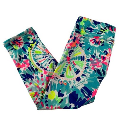 Lilly Pulitzer Luxletic UPF 50+ Weekender Crop Leggings Women's Small Blue Green