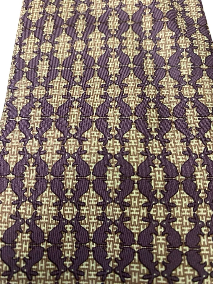 Gravata Hermes~Verde+Multi~Coelhos~"H"~100% Seda~#5516UA~Feita na França~58" - Imagem 2 de 4