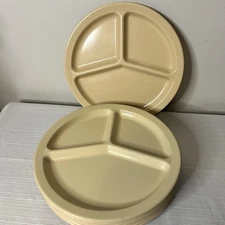 Texas Ware Beige Divided Plates 10” Round Picnic Melamine Vintage SET OF 8