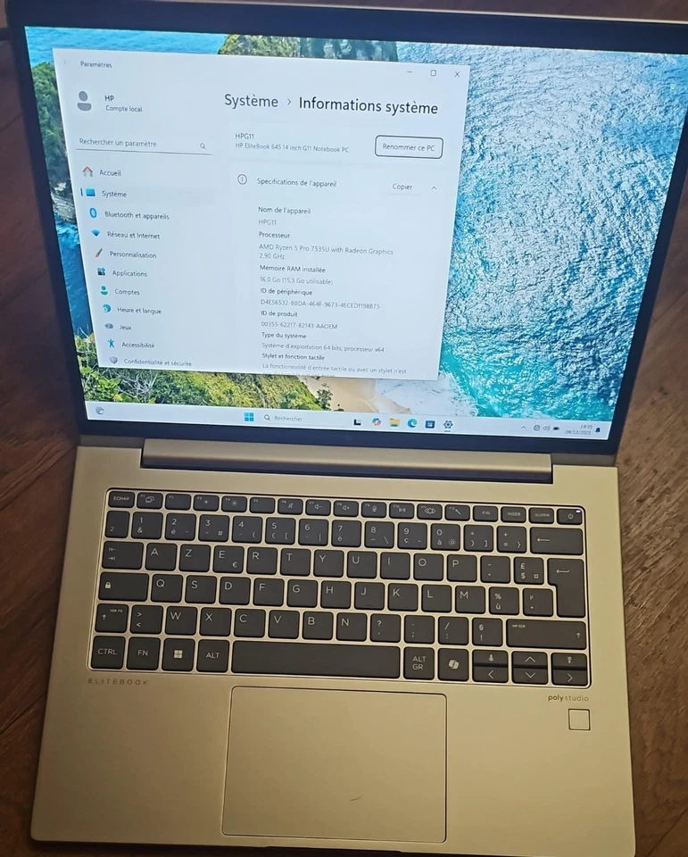 HP EliteBook 645 G11 · Ryzen 5 PRO 7535U · 16GB · 256GB, photo 2 sur 5