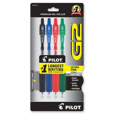 Pilot G2 0.38 31276 Gel Ink Rollerball Pens, Assorted Inks, 0.38mm Ultra Fine