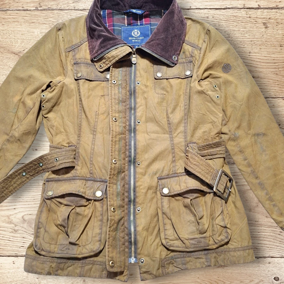 Women Henri Lloyd Wax Jacket S8 10 Khaki Walking Shooting Hunting Farm Rain Wear - Image 3 of 4