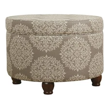 HomePop Round Transitional Fabric Storage Ottoman in Cream/Brown