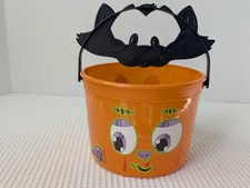 McDonald's Trick or Treat Bucket 2011 Plastic Orange Black Cat Handle 3 Faces