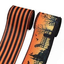 2 Rolls Halloween Craft Ribbons for Wreath Bows 2.5" 10 Yards Halloween Wired...