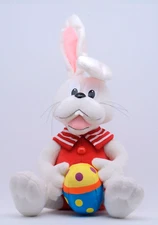 Colorful Easter Egg White Rabbit Red White Collar Buttons 1998 Stuffins 13"
