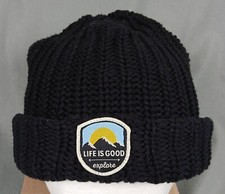 Life Is Good Explorer Wool Blend Knit Crochet Beanie Black Thick