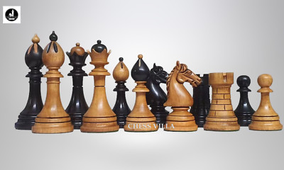 1951-1954 ČESKÁ KLUBOVKA Fide Tournament 4'' Chessmen - Ebony & Distressed Box...