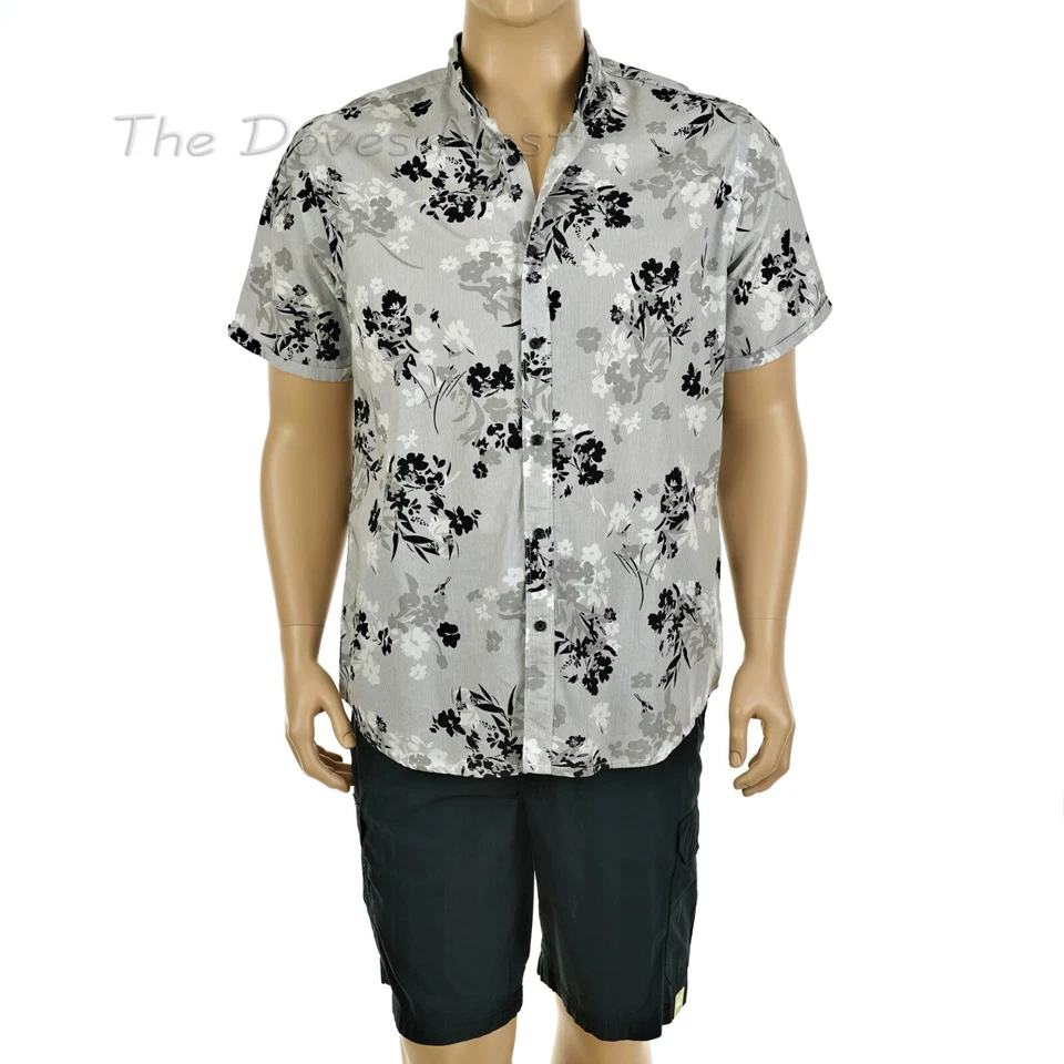 HOWE Young Men's XX-LARGE Button Front BLACK & GRAY FLORAL SHIRT Short Sleeve - Image 2 of 4