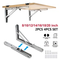 2/4x Stainless Steel Folding Table Bracket Shelf Bench Heavy Duty Hinge 8"-20''