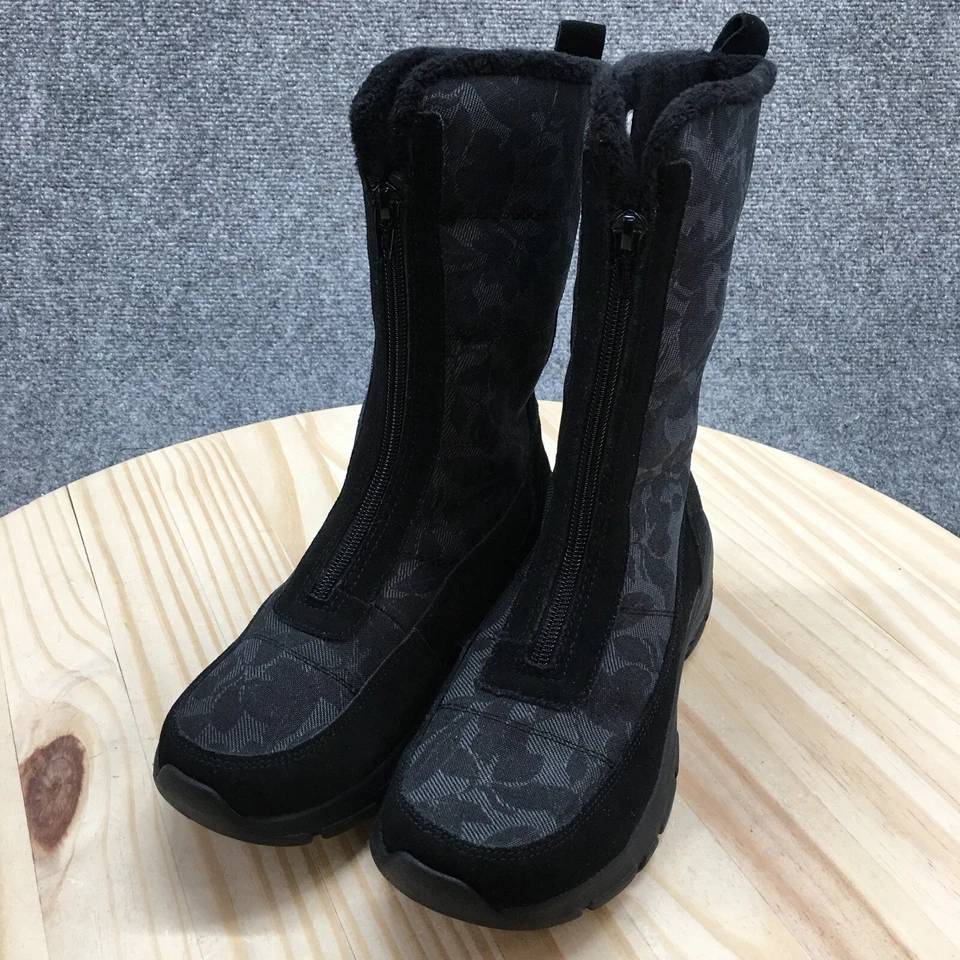 Botas Lands End femininas 7,5 B panturrilha média zíper frontal inverno botas de neve 525813 preto - Imagem 3 de 4