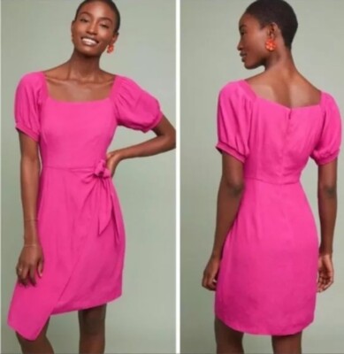 Maeve Anthropologie Hot Pink Resort Wrap Dress sz 4 Short Sleeve  Asymmetrical DI | eBay