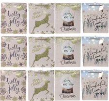 Rose Gold and Glitter Gift Bags Tags Ribbon Handles Heavy Duty 12 Bags Lge 10x8