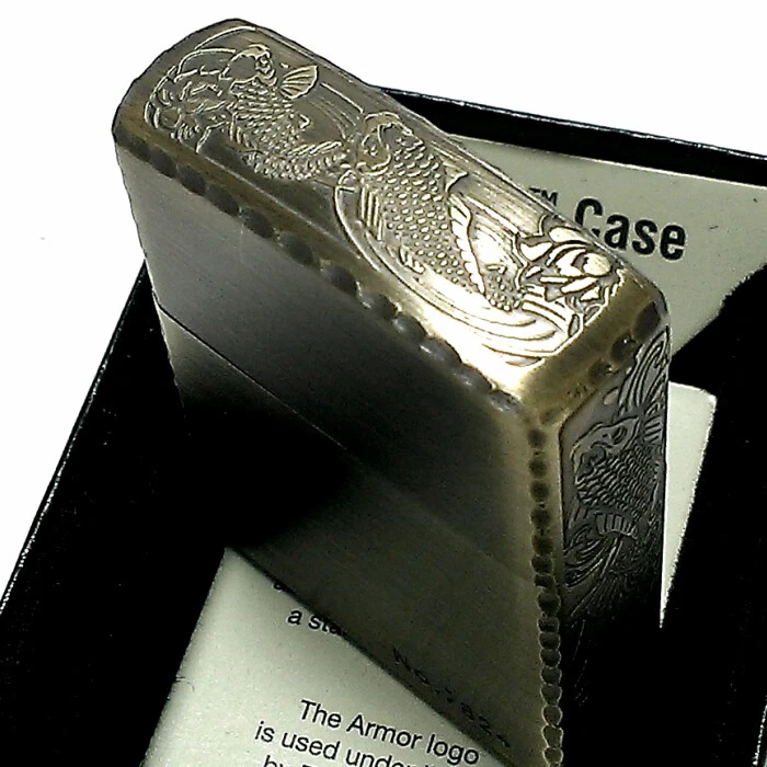 Zippo Armor Carp 3 Sided Sculpture Antique Gold Brass Lighter Limited Number New