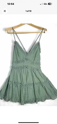 NWT-LARGE-Francescas OLIVE GREEN MINI DRESS  Mi Ami Grace Babydoll RuffleTiered