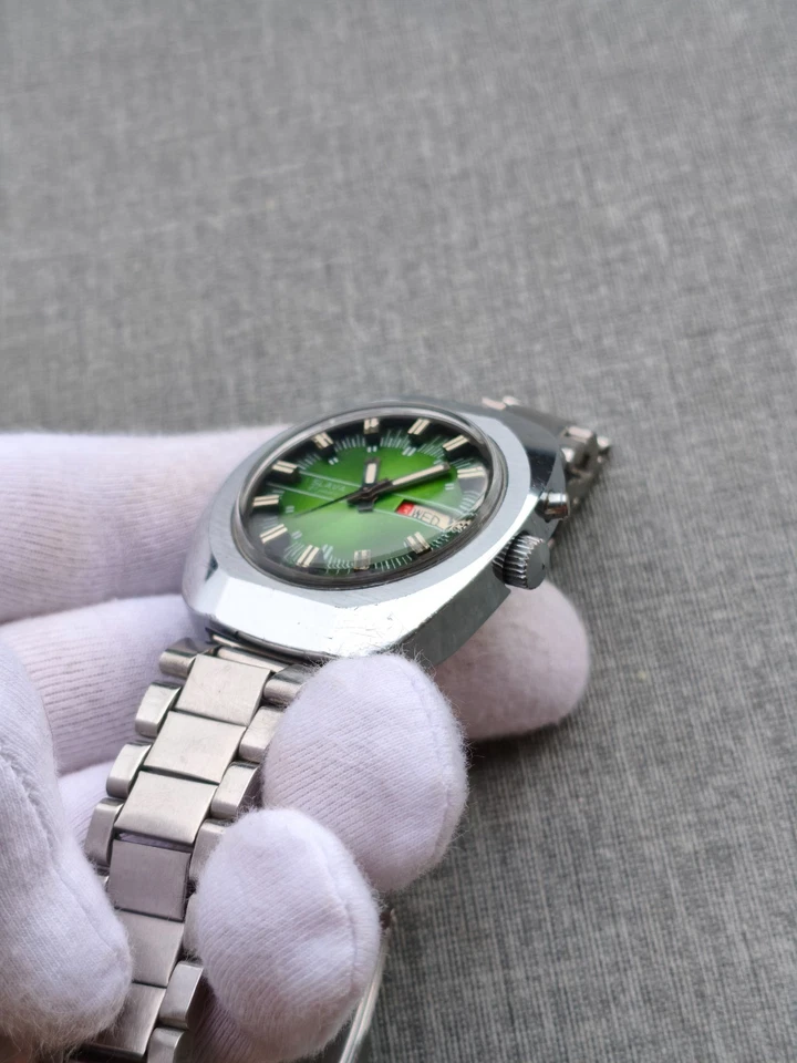 Seltene Slava Automatik Armbanduhr UdSSR Grünes Fumé Zifferblatt Großes Gehäuse - Bild 3 von 4
