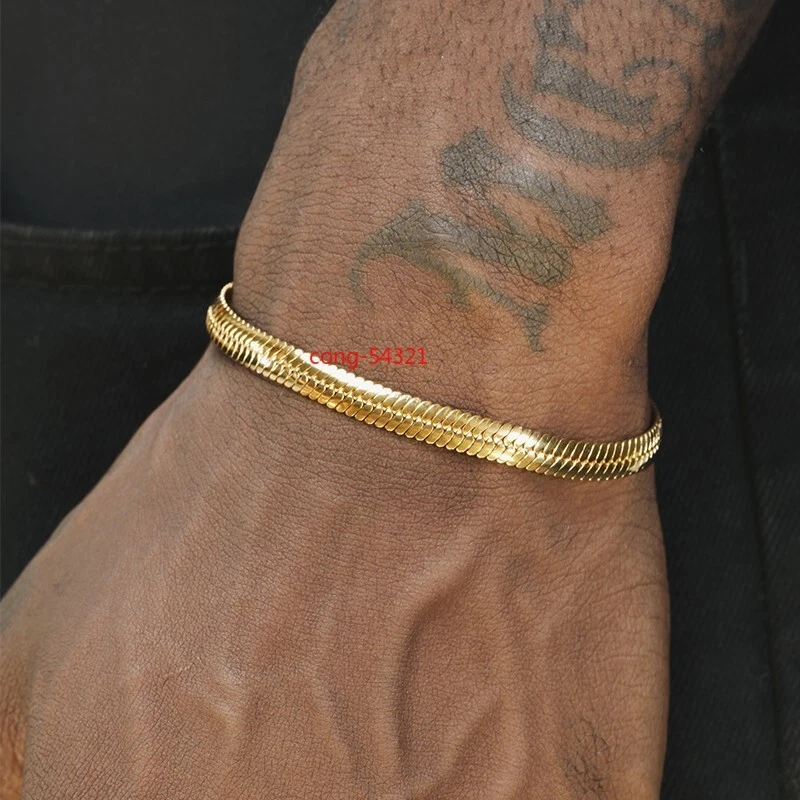 10K Gelbgold 6mm flaches Schlangenknochen Armband italienische Herstellung 7" -