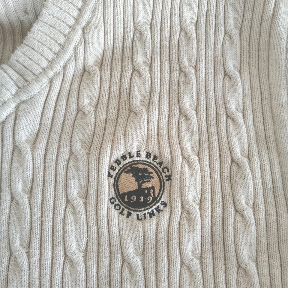Ashworth Cable Knit Sweater Vest Mens Sz XL Ivory Pebble Beach Preppy Old Money  - Image 3 of 4