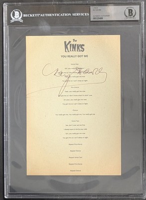 SIGNED by Ray Davies of The Kinks - Lyric Sheet ''You Really Got Me'' Beckett COA