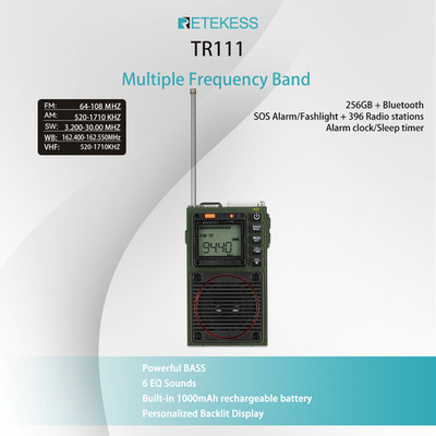 Retekess TR111 Shortwave Radio AM/FM/WB/VHF Multi Band Bluetoth Radio Camping