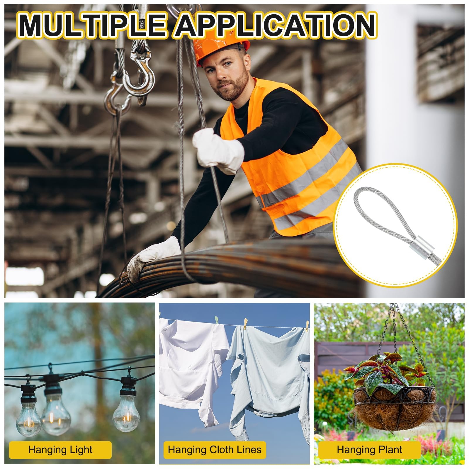 1/32" Wire Rope, 66 Ft 304 Stainless Steel Wire Cable Black Vinyl Coated with 20