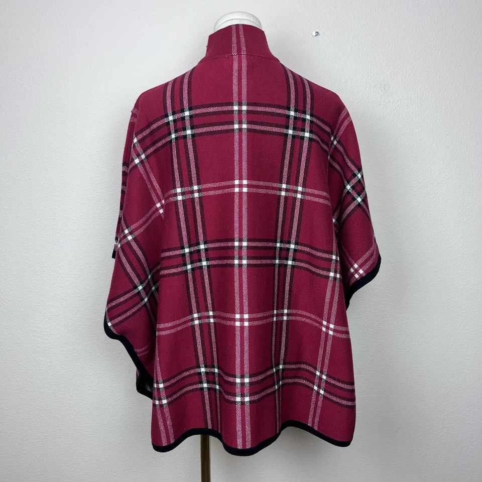 Nicole Miller NY Sweater Womens Small Zipper Cardigan Poncho Plaid Mock Neck Red — 第 2/4 张图片