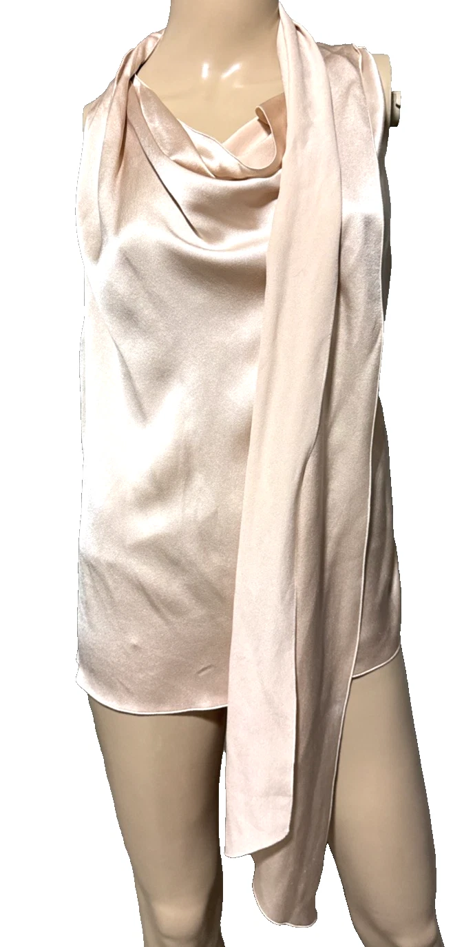 Lanvin — Lanvin 2009 Runway Pink Silk Sleeveless Cowl Neck Scarf Blouse Top US 4 6 FR 38