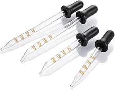 4 Pack, 1 mL Glass Eye Dropper with Measurement - Long & Short, Bent & Clear 