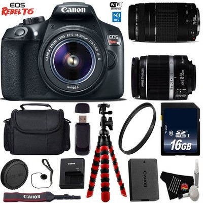 Canon EOS Rebel T6 DSLR Camera with 18-55mm is II Lens & 75-300mm III Lens +...