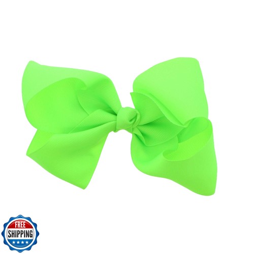 5.5 Inch Grosgrain Hair Bow Clip For Woman And Girls (Neon Green)