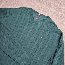 Tommy Hilfiger Sweater Mens XXL Green Cable Knit Cotton Crewneck 78JB180