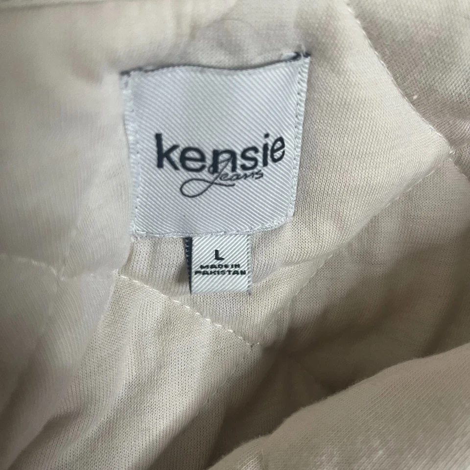 Kensie Jeans Quilted Jacket Women’s Large Beige Snap Button Puffer Coat Pockets - Image 4 of 4