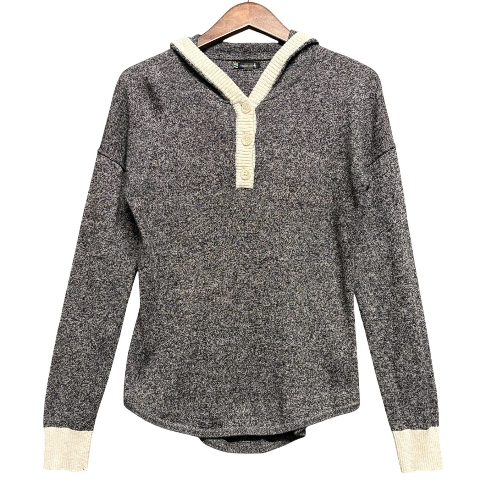 Smartwool Gray Henley Hoodie Small Merino Wool Blend Long Sleeve Pullover