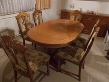 Esstischgruppe mit 6 Stühlen Eiche Massivholz Oval 160cmx95cm, 280cmx95cm