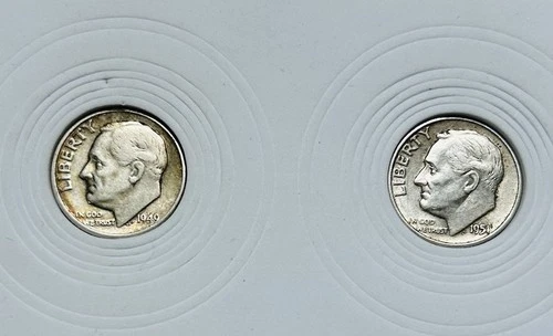 Roosevelt Dimes Lot Of Two 1949D-1951P Circulated As Pictured 90% Silver(SP144)