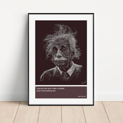 Albert Einstein Skizze Kunstdruck Poster + Zitate (Motivation, Wissenschaft)