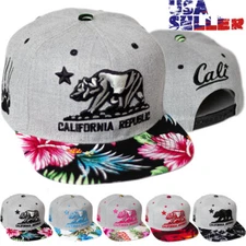 Baseball Cap Snapback Adjustable Flat Bill California Republic Hawaiian Bear Hat