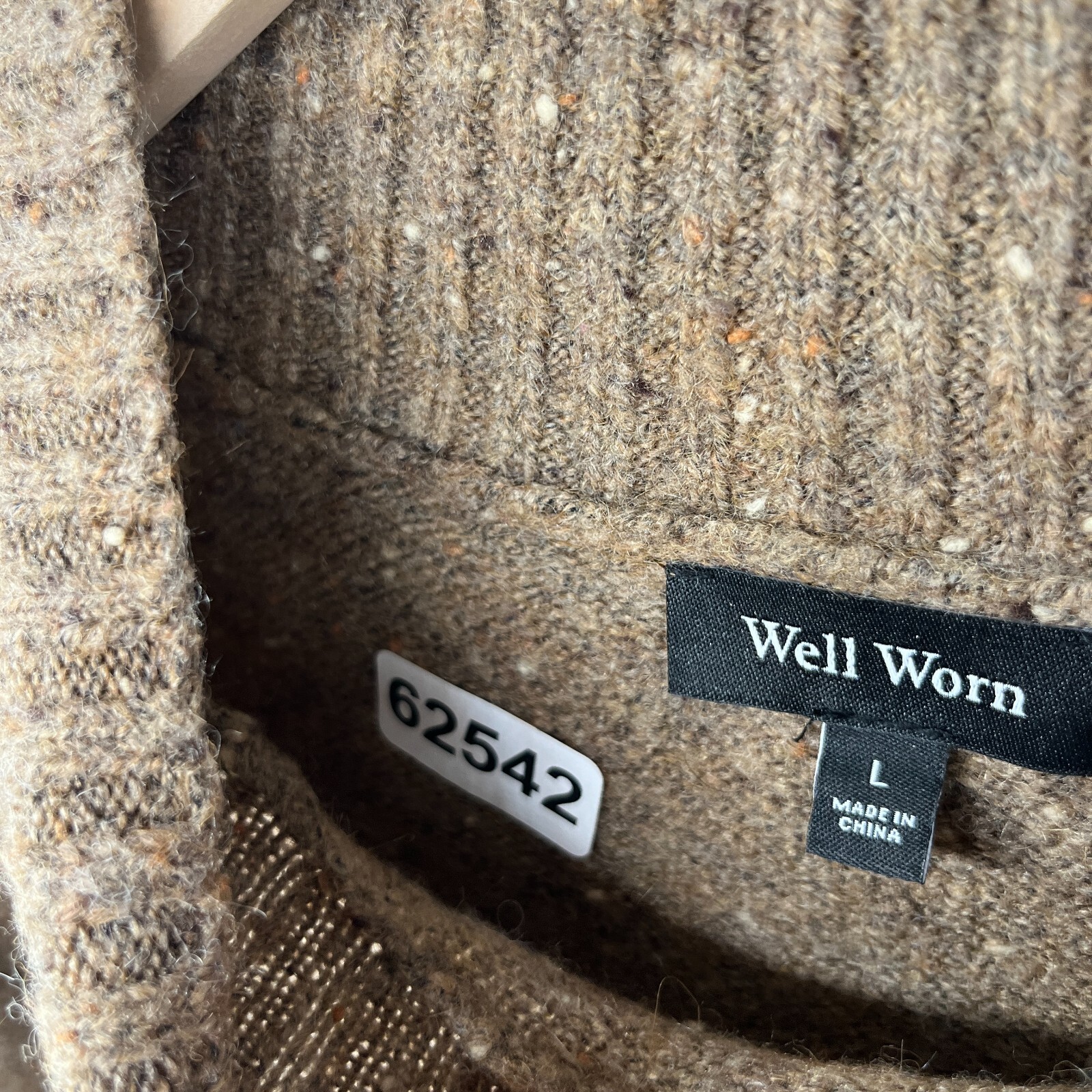 WELL WORN Sweater Womens L Wool Blend Mock Neck Marled Jumper Pullover Brown