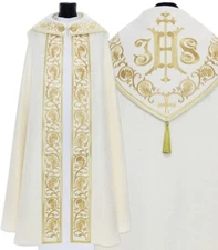 Cream Gothic Cope with stole "IHS" Vestment Capa pluvial Crema Piviale K741K25p