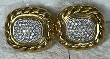 David Yurman 18K Yellow Gold Pave Diamond Albion Omega Back Earrings - Exc Cond!