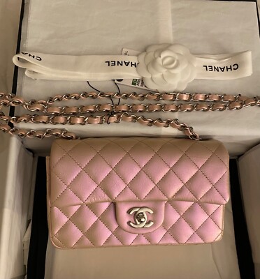 Chanel Classic Mini Flap Bag Iridescent Pink Calfskin Rectangular