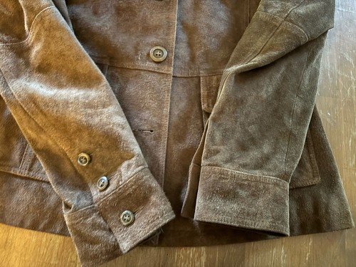 De Colección LL Bean Marrón Gamuza Cuero Camisa Chaqueta Cuello Abotonado Mundials TALLA MED - Imagen 3 de 5