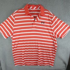 Under Armour Shirt Short Sleeve Mens Extra Large Orange Striped Polo