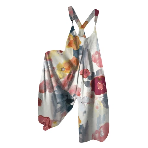 Women's Floral Jumpsuit Baggy Dungaree Ladies Summer Romper Playsuit Overalls - Picture 47 of 48