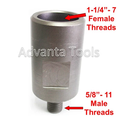 Core Drill Bit Adapter: 5/8”-11 Threaded Male to 1-1/4”- 7 Female