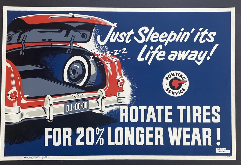 Cartel antiguo vintage original de GM Pontiac 1960-70 38x25 coche neumático regalo de vacaciones Foto 2 de 4